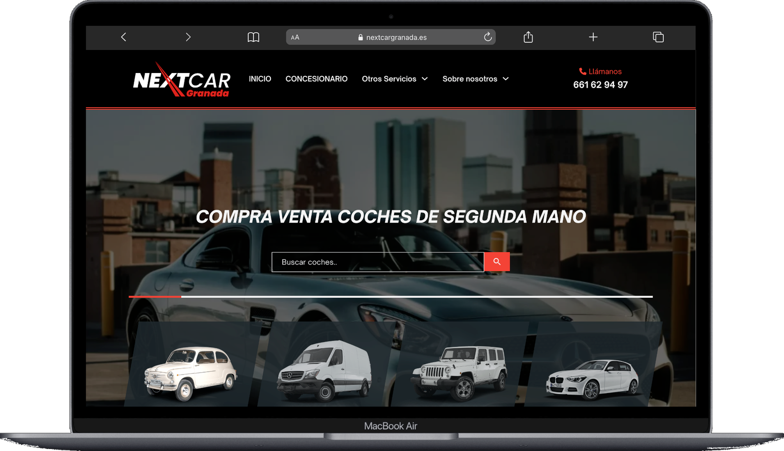 Web de Nextcar Granada presentada en un portátil