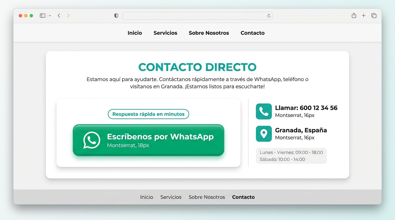 Botón de WhatsApp y vías de contacto directo visibles